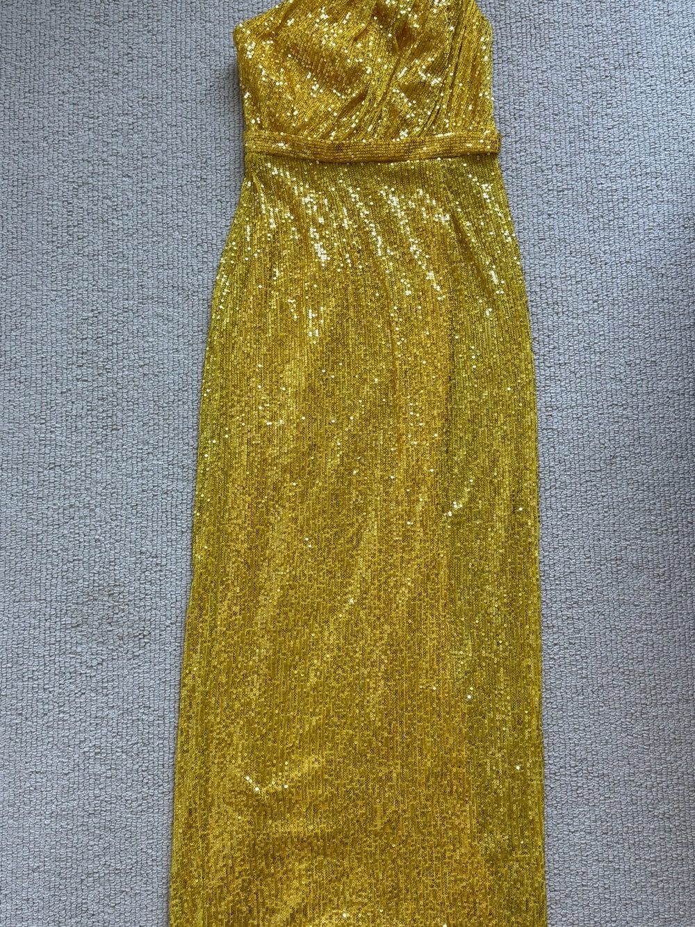 Mac Duggal One-Shoulder Yellow Sequin Evening Gown - Picture 3 of 6